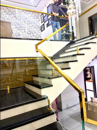 Duplex Glass Railing Jindal 304 PVD Coating with 12mm toughened glass